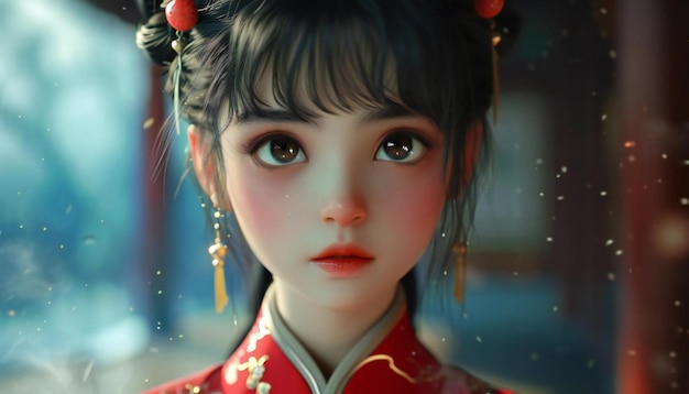 Fashionable beautiful girl with big eyes in Chinese style