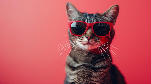 Fashionable Feline in Red Shades Generative AI