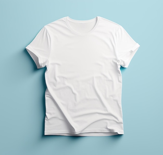 Fashionable look with white empty tshirt on light blue background Generative AI illustration