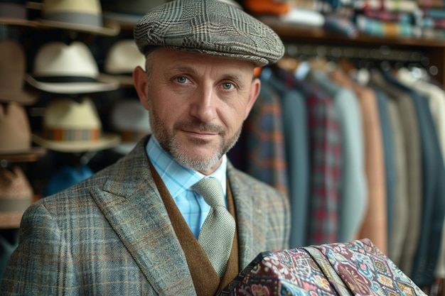 Fashionable man holding packages with clothes