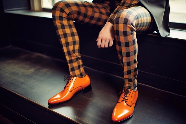 Photo fashionable man in orange shoes