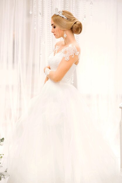 Fashionable model in bridal dress