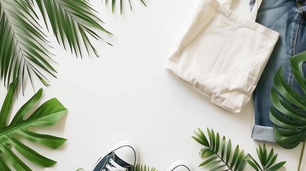 Photo fashionable shoes paired with a chic tote bag on a pristine white background leaving ample space for text or design elements