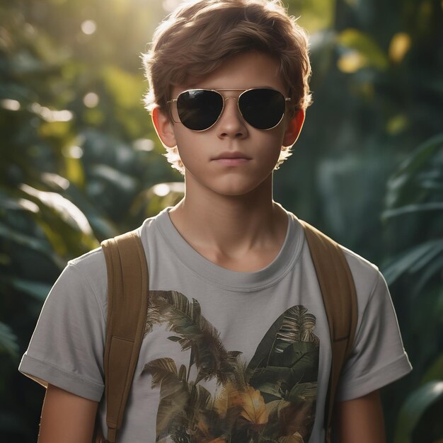 Fashionable teen boy with sunglass in an autumn photoshoot