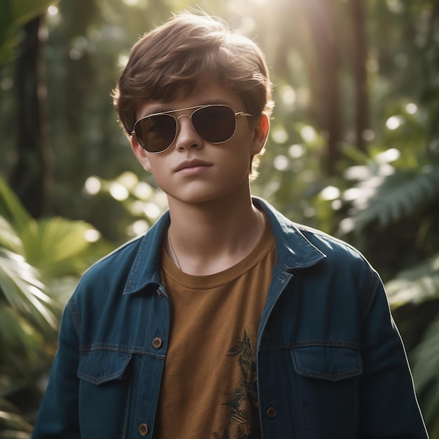 Fashionable teen boy with sunglass in an autumn photoshoot