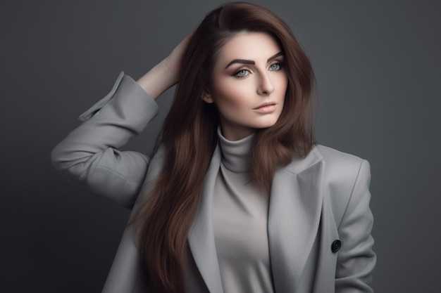 Fashionable woman on grey background