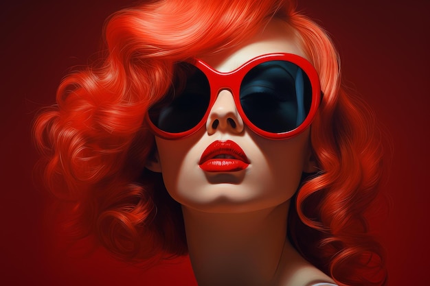 Fashionable Woman red sunglasses Generate Ai