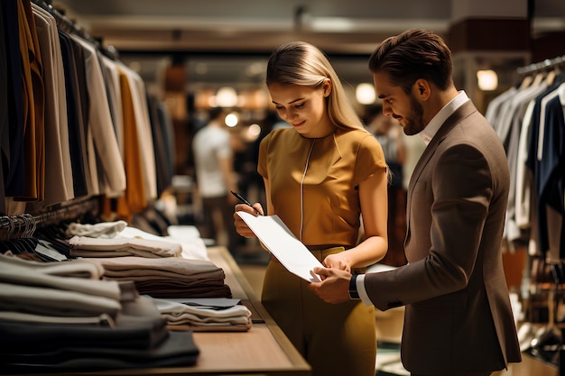 In a fashionable womens clothing store professional clerk