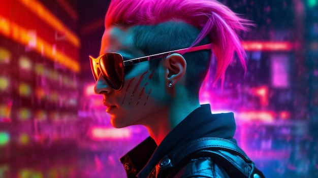 Fashionable young man with bright pink hair and stylish sunglasses