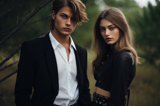 Fashionable young man and woman outdoors