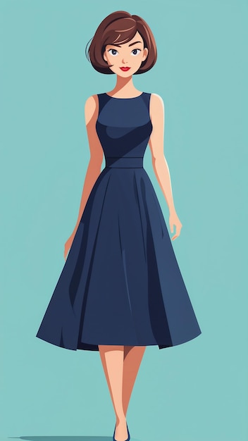 Photo fashionable young woman in a blue dress vector illustration