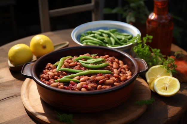 Photo fasolada with beans and a hint of lemon yummy delicious fasolada food image photography