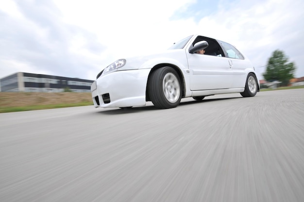 Fast car moving with motion blur