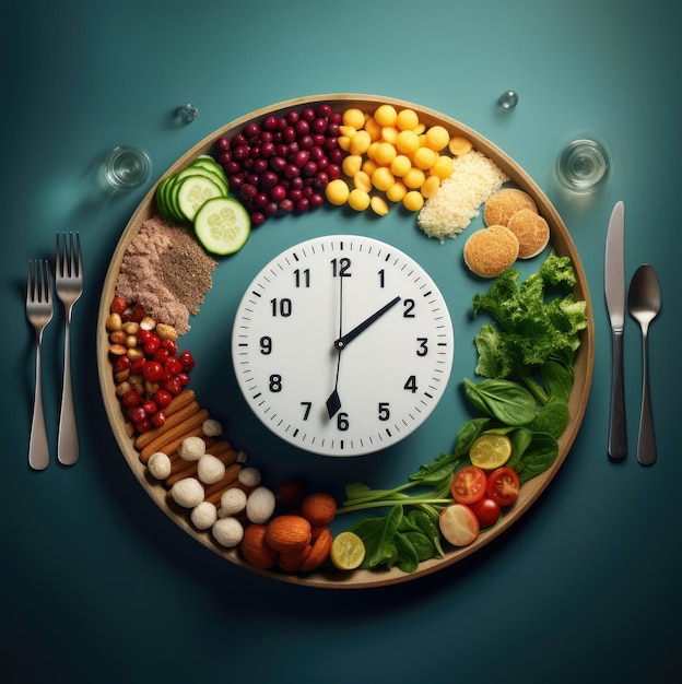 Fast diet concept Assortment of vegetables and fruits