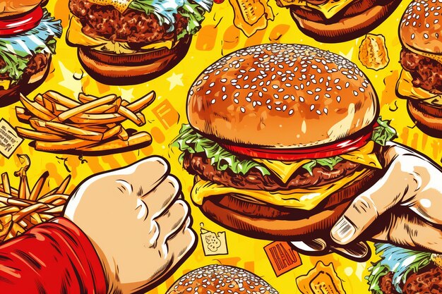 Fast food background with hand