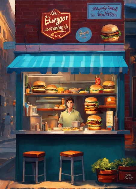 Fast food burger street stall shop a Mockups