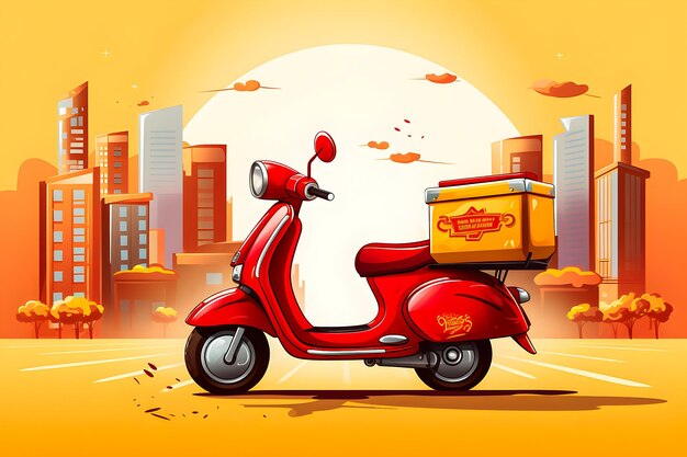 Fast food delivery concept Red moped for fast delivery in vector style generative AI