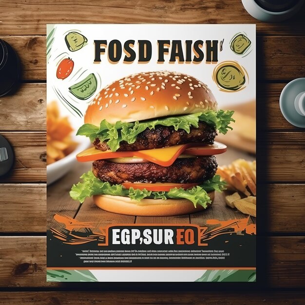 Photo fast food flyer poster pamphlet brochure cover design layout template in a4 size ai generated