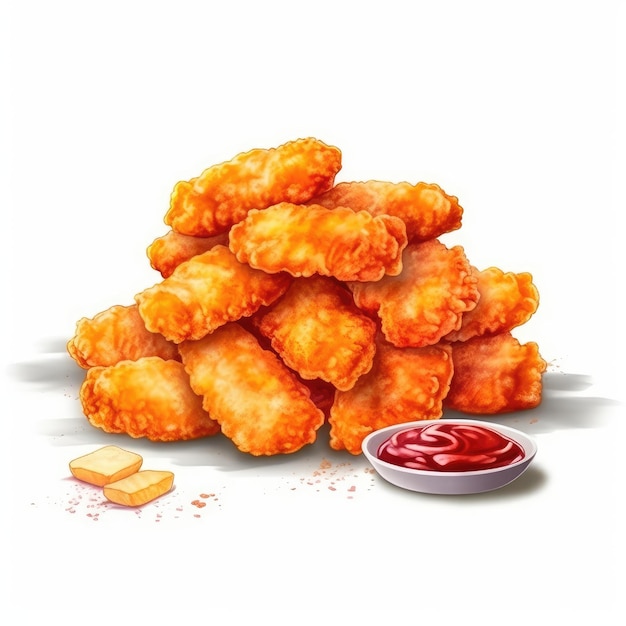 Fast food fried chicken nuggets on white background Illustration Generative AI