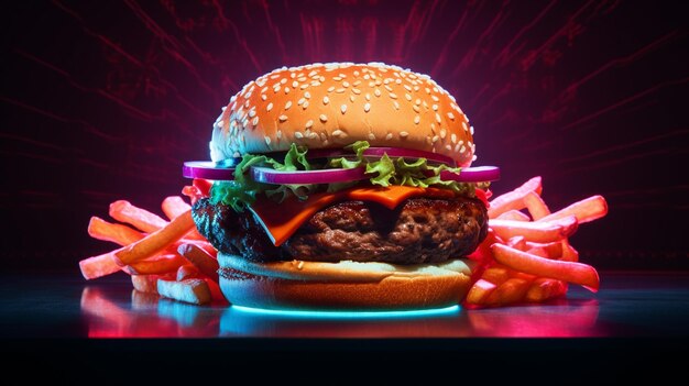 fast food hamburger on a black background