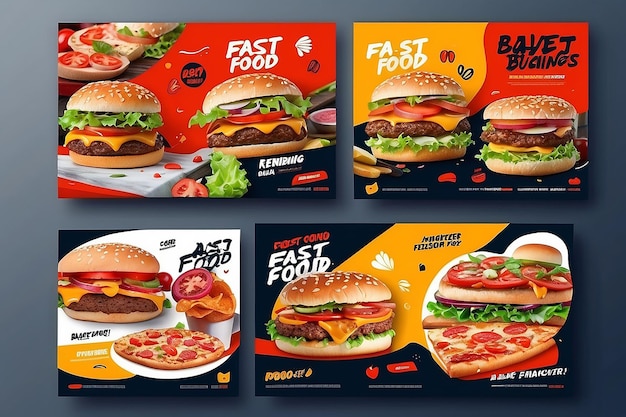 Fast food restaurant business marketing social media banner post template with abstract background