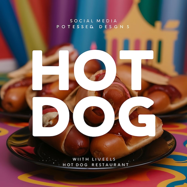 Fast food restaurant hot dog menu posters with party theme background