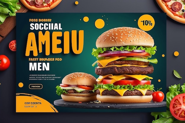 Photo fast food restaurant menu social media marketing web banner template design pizza