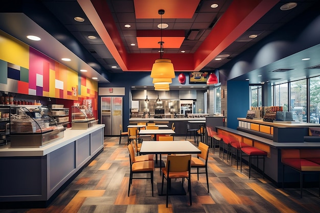 A fast food restaurant with a modern and sleek interior Generative Ai