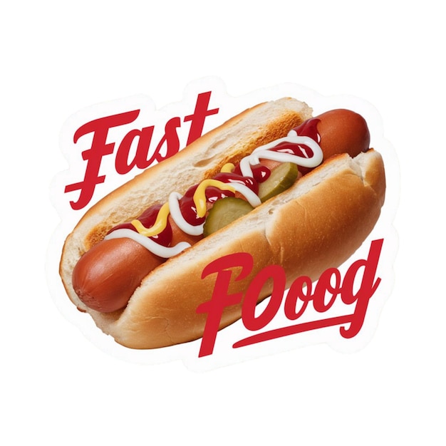 Fast food sticker design with Hot dog isolated on white background