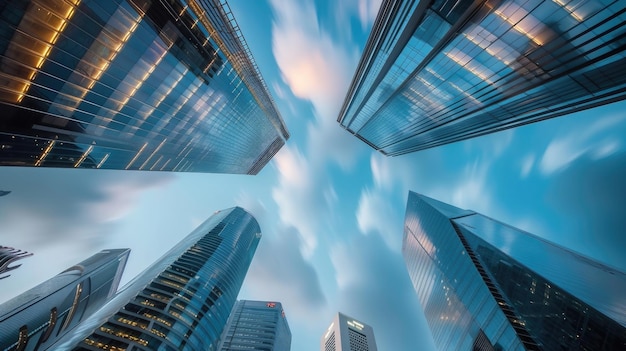 Fastforward footage of business skyscrapers in Singapore with moving clouds at the citys financial center