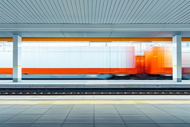 Photo fastmoving empty freight train passing through a modern station