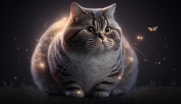 A fat cat with a glowing light on its back