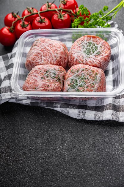 fat grid cutlets fatty mesh meat pork, beef raw minced meat and spices fresh delicious snack