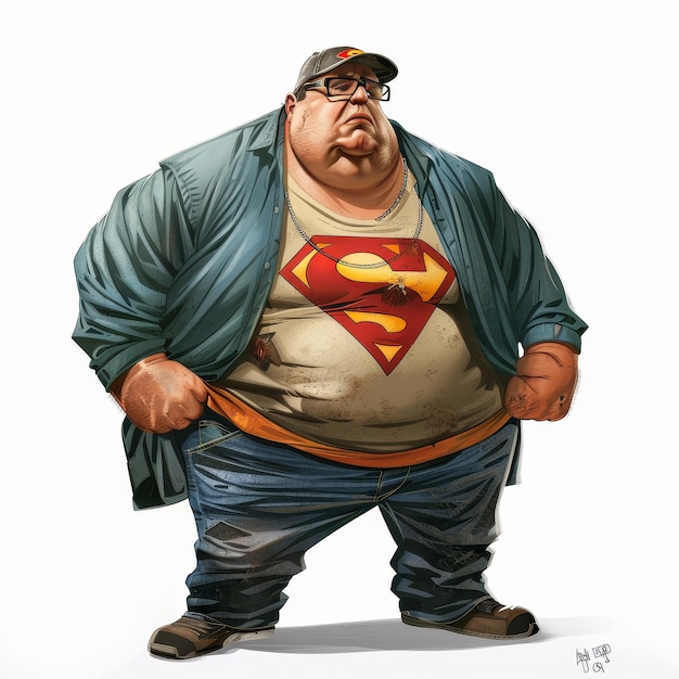 Photo fat man in a superhero costume on a white background conceptual image