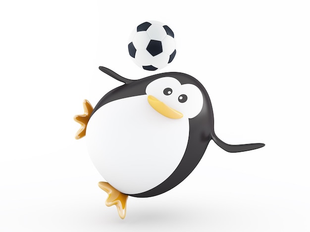 Fat soccer player penguin 3D render