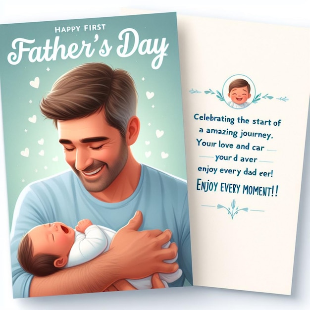 a father and baby card for dads day on a white background