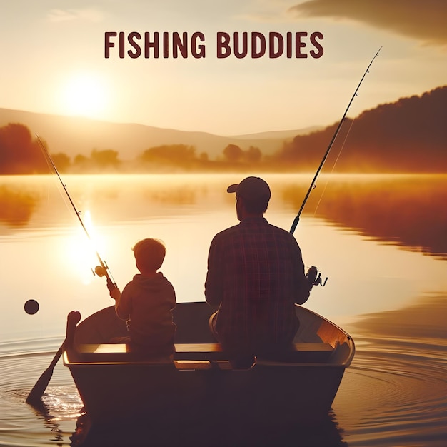 Photo father and a child in a boat with a fish called fishing