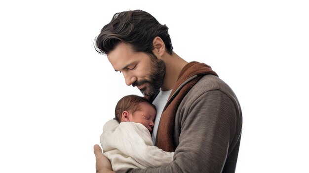 Father and Child Bonding on White Background