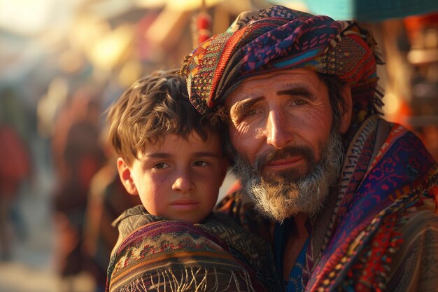 Father and child at a cultural festival