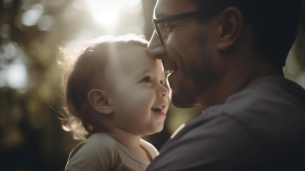 Father and child having a good time professional color grading cinematic tones feeling fatherhood