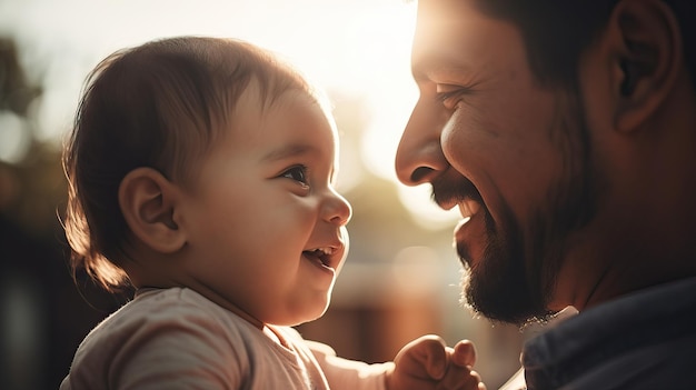 Father and child having a good time professional color grading cinematic tones feeling fatherhood