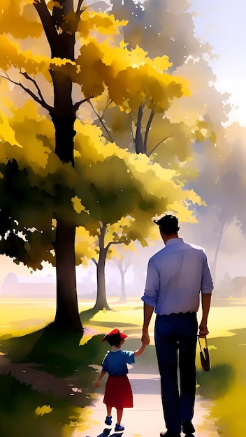 Father and child painting background father's day poster