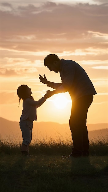 Father and child playing the sunset time concept of friendly family