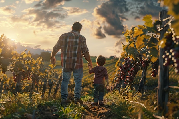 Father and child at a vineyard