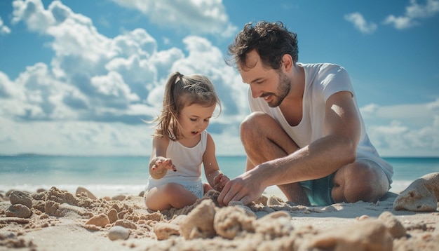 Father and child with happy moment represents love of family in Fathers Day