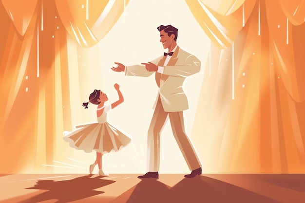 A father dancing with her daughter and spending time together Father's Day graphic illustration Generative Ai