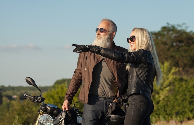 Father and daughter. Bikers. Happy family concept