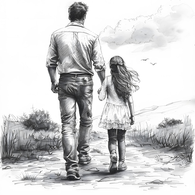 Photo father and daughter bond a beautiful black and white sketch