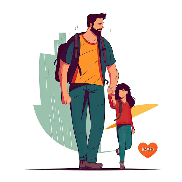 father and daughter flat illustration