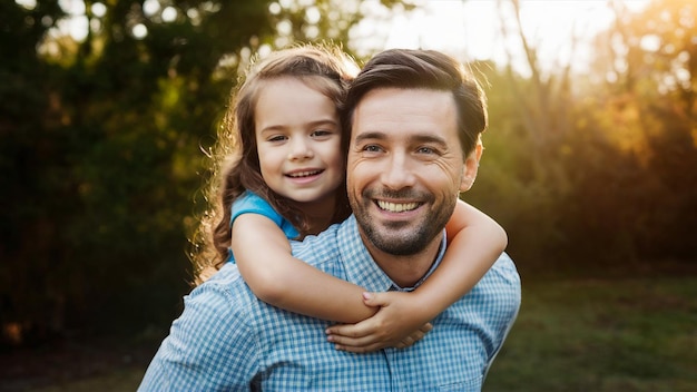 a father and daughter hug each other in the sun